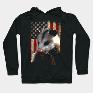 Urban Opossum American Flag Tee for Nocturnal Nature Lovers Hoodie